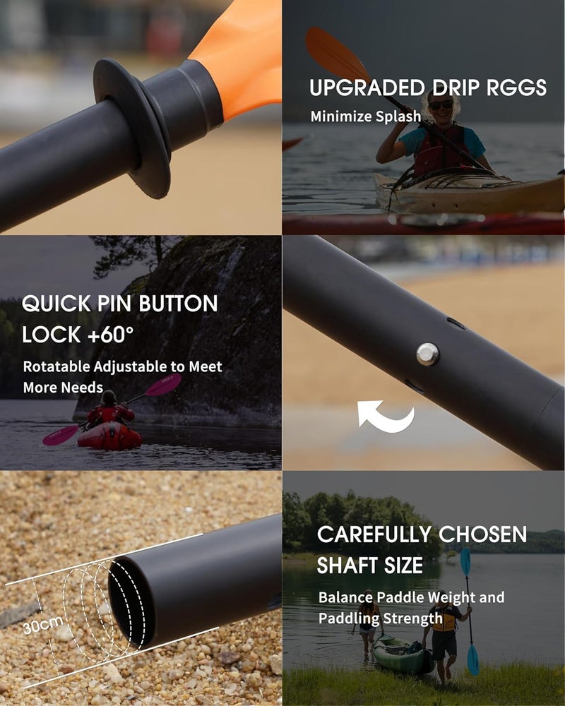HIKULA Kayak Paddles Aluminum Shaft Paddle with Nylon Blades, Floating Adjustable Kayaking Oars, 3 Piece, 220-240cm/86-94 Inches,Black/Rose/Teal - Image 3